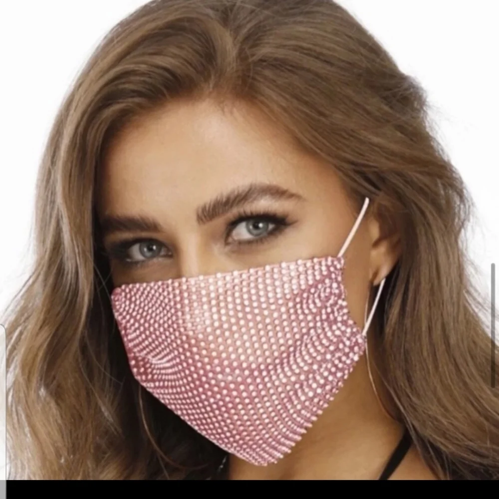 2 Fashion Face Rhinestone Masks Pink & Blue